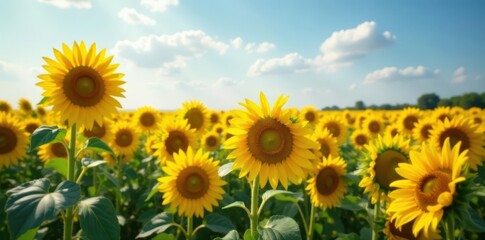 Massive sunflower field, swaying gently in breeze , farm, yellow, plants