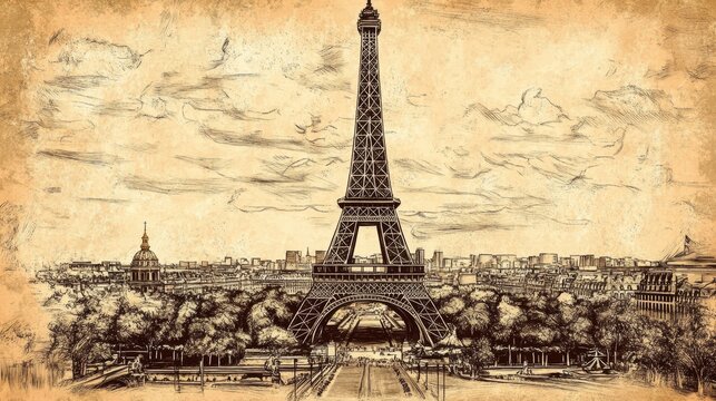 Eiffel Tower: a simple drawing. It's a famous Paris landmark and French symbol. Great for travel posters, souvenirs, t-shirts, maps, and tourist info.
