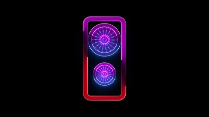 Stereo sound system with two speakers neon glowing icon