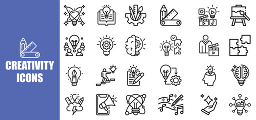 Diverse Line Icons Representing Creativity, Ideas, and Innovation