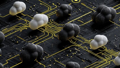 Abstract circuit board with cloud shapes