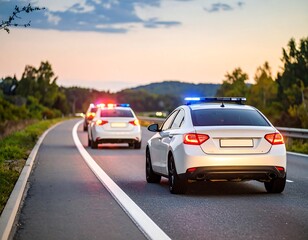 Police Cars on Highway at Dusk