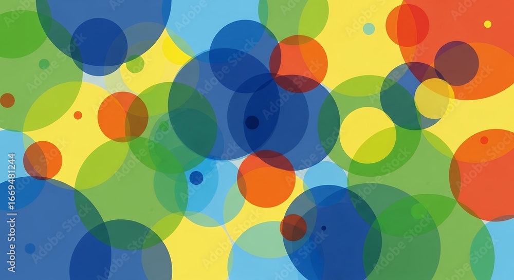 Aufkleber abstract overlapping circles with vibrant colors form a playful and dynamic pattern, concept for che