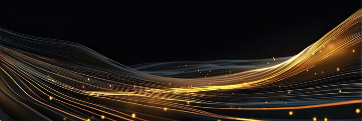Abstract gold lines flowing over dark background