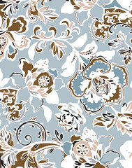 Big flowers pattern, upscale floral pattern. graphical textures floral, trendy colors pattern , flowers background with leaves. vector illustration