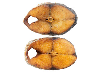 Collection of fried king mackerel steak isolated on transparent background