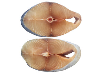 Collection of raw king mackerel steak isolated on transparent background