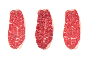 Collection of raw beef oyster blade sliced isolated on a transparent background.