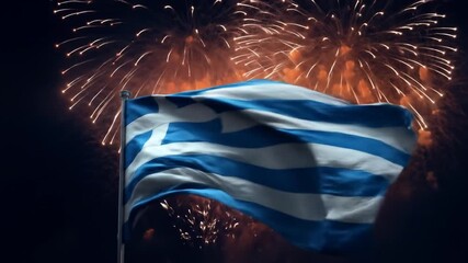 Greek flag fireworks celebration - Powered by Adobe