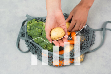Grocery shopping, buying fresh vegetables, increase food prices, high expensive living costs and...