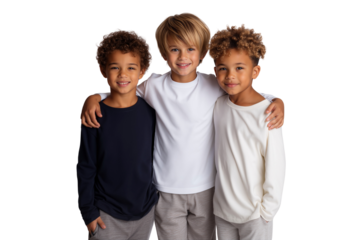 Group of happy multi-ethnic children hugging and smiling