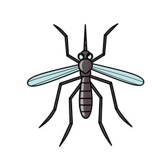 Vector illustration of a mosquito with long legs and wings, isolated on white background. Perfect for health, biology, virus, and medical related designs