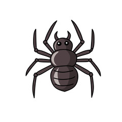 Vector illustration of a black spider with eight legs, isolated on white background. Suitable for biology, Halloween, danger, and educational purposes