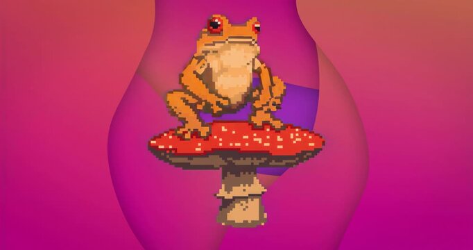 At start pixel art frog performing rhythmic leg lifts matching pulsing breathing background