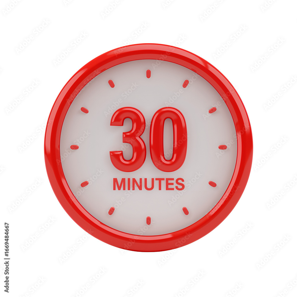 Poster visual representation of a thirty minute timer on an isolated transparent background showcasing