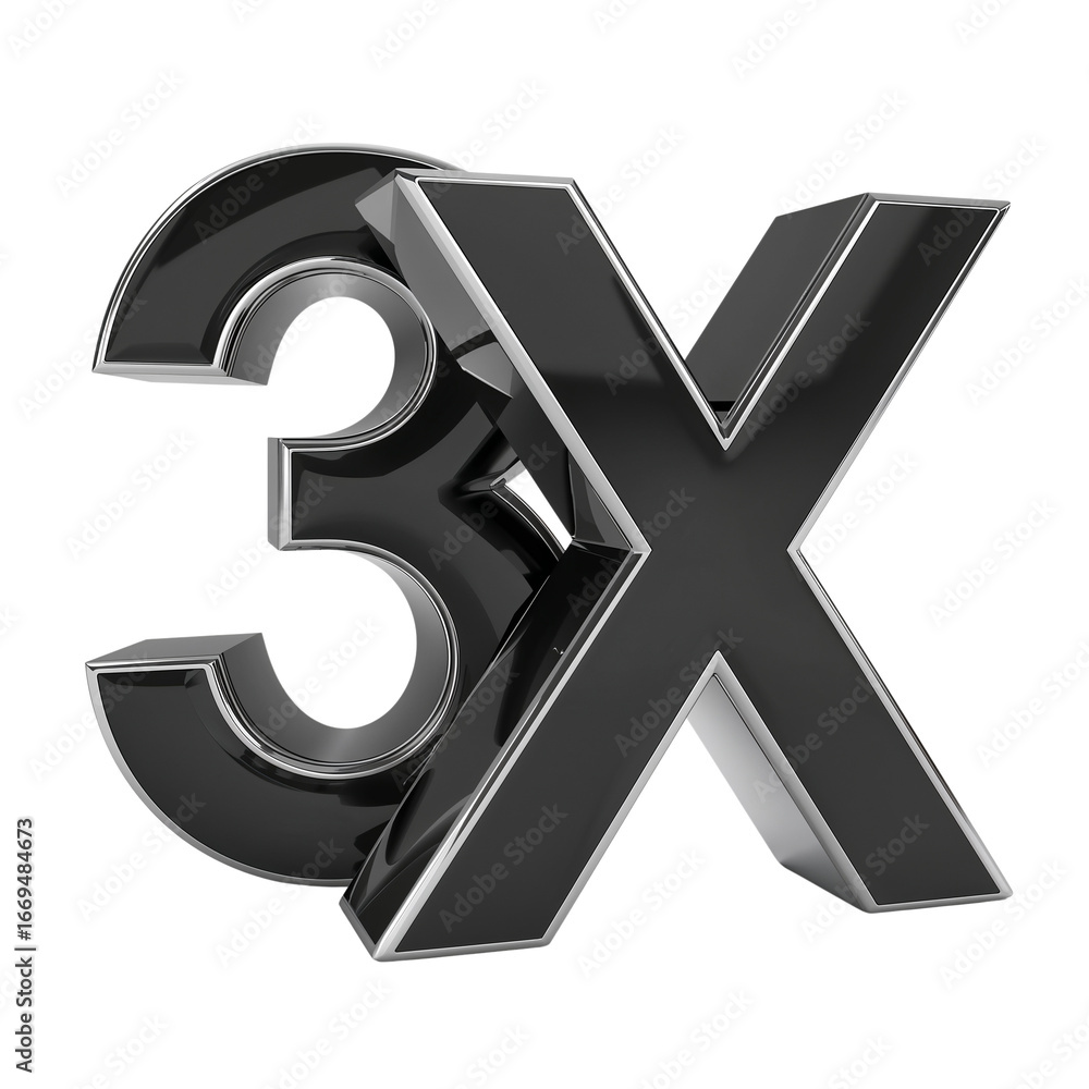 Poster striking glossy three-dimensional 3x rendering, reflecting light on seamless backdrop for design