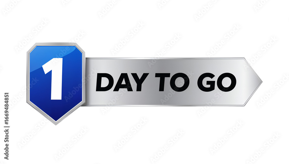 Poster countdown banner indicating one day remaining with sleek design elements and isolated look