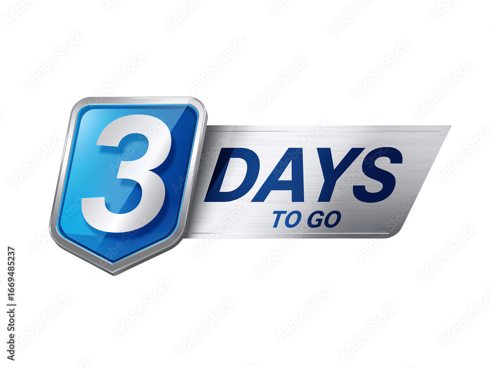 Poster countdown visualization announcing event in three days with a vibrant graphic on transparent