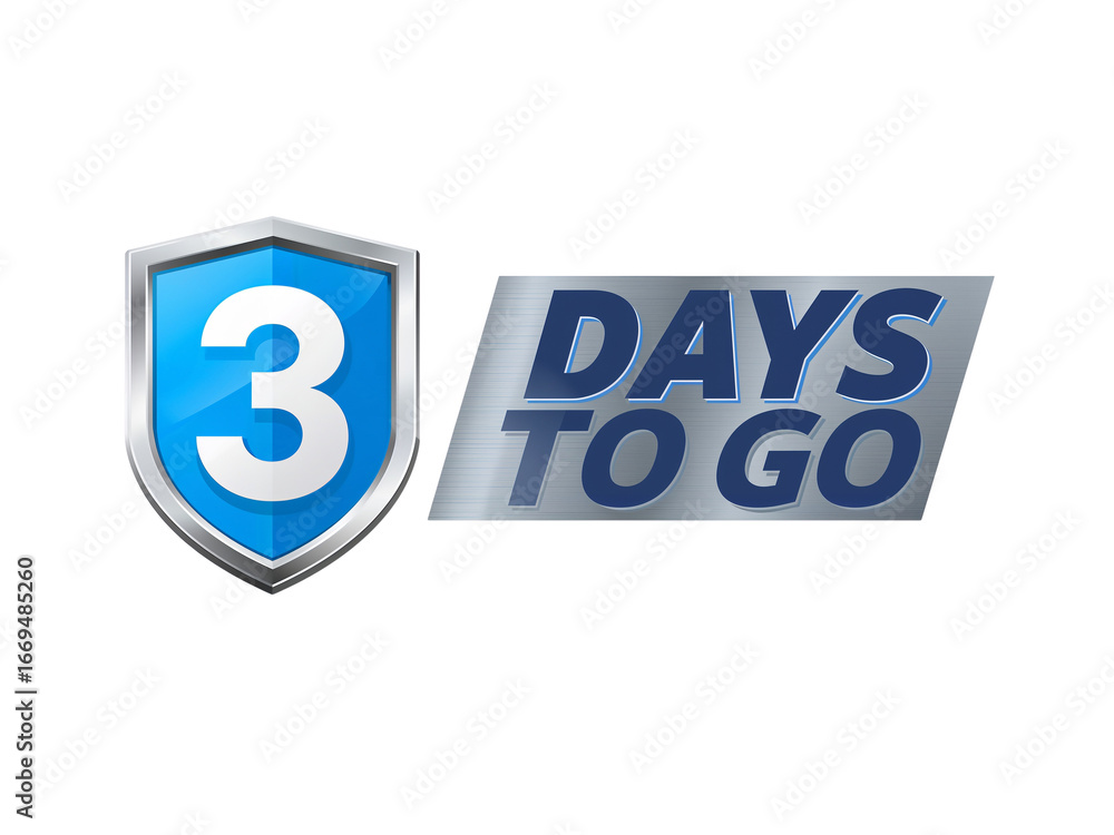 Poster countdown timer showcasing three days remaining with a vibrant shield design and isolated look