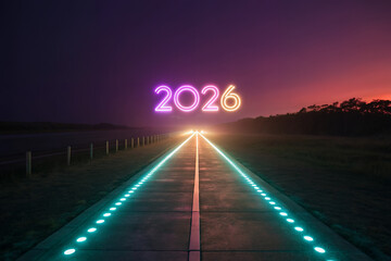 Road To 2026 Futuristic Neon Path Shining Horizon