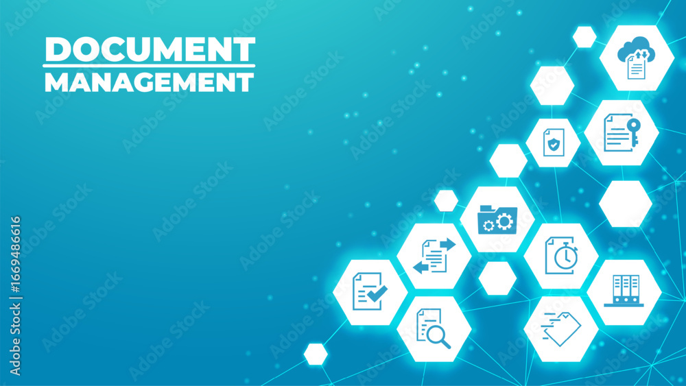 Wall mural document management vector illustration. blue concept with no people related to digital file storage
