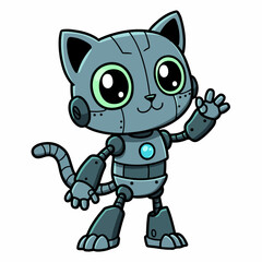 waving robot cat with smiling face