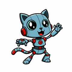 smiling robot cat with white background