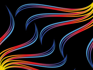 Dark themed abstract vector background featuring a dynamic flowing abstract wave pattern consisting of many multicolored lines, perfect for modern digital art and design projects.
