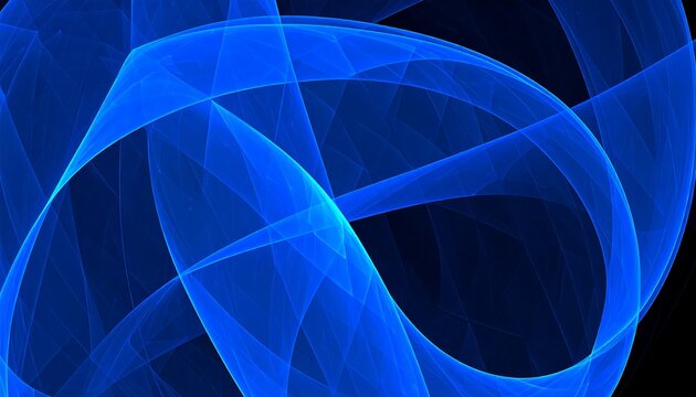 Abstract swirling blue translucent ribbons on black background