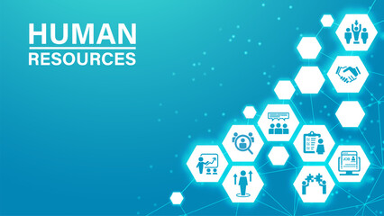 Human resources or HR and recruitment vector illustration. Concept with icons related to personnel, employment.