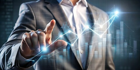 Businessman interacting with futuristic financial data visualization