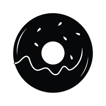 Black donut, chocolate donut icon, dessert symbol, food illustration, vector graphic