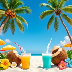 tropical coconut water   on the beach