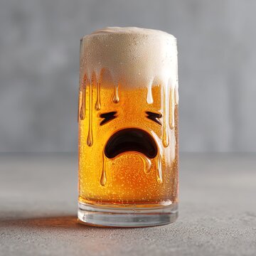 funny crying beer glass, hyperrealistic