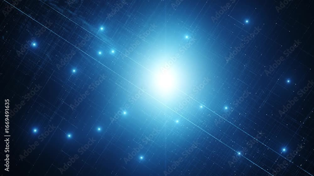 Aufkleber digital technology network lines with flying glowing lights loop background.
