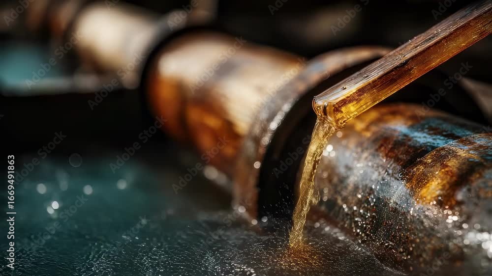 Poster medium angle capturing juice dripping from crushed sugarcane between rotating rollers centerfocused 