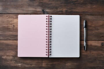 Open notebook on wooden table