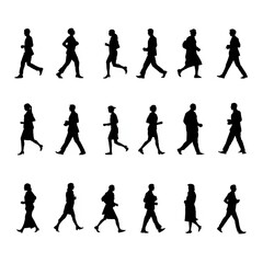 Fototapeta premium silhouette of random people wearing formal running, flat, white background, no shadows