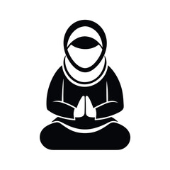 Woman in Hijab Meditating Black and White Silhouette Illustration