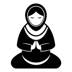 Stylized Silhouette of Woman Meditating in Hooded Garment with Hands in Prayer