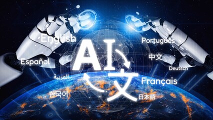 Global communication with multiple languages, digital translation tools, multilingual technology,...