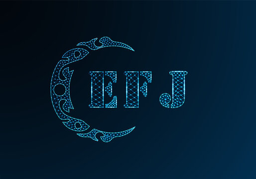 Low poly letter logo EFJ design. EFJ letter logo low poly vector design on blue color gradient background. EFJ logo low poly design