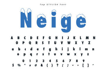 Winter vector alphabet with snow. letter abc, ice cold font, season frost font