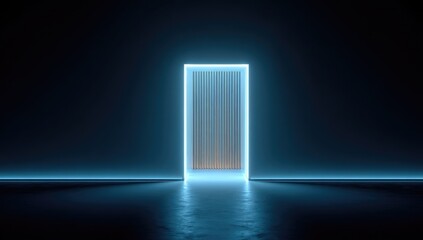 Naklejka premium Neon glow doorway in a dark room