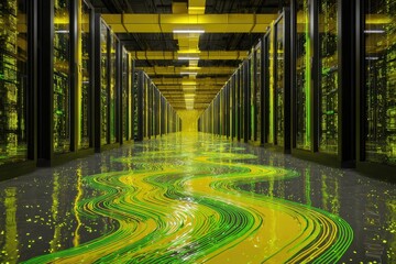 Server room interior, vibrant colors