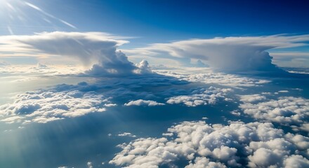 Dramatic cumulonimbus clouds seen from above during a flight