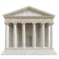 Naklejka premium A temple with Greek or Roman columns. A pillar building like ancient white marble architecture from Greece and Rome. An old palace with a roof. A classic stone house, isolated. 