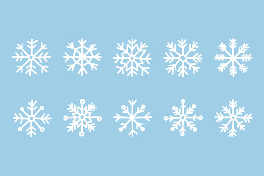 Hand drawn doodle snowflakes set in linear style, perfect for Christmas cards, New Year invitations, holiday decorations, stickers, and winter themed projects.