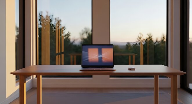 Minimalist Home Office with Natural Sunset Lighting