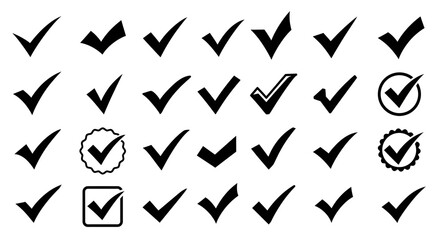 Collection of check mark vector icons symbols for design elements approval and verification graphic resource isolated on transparent white background png